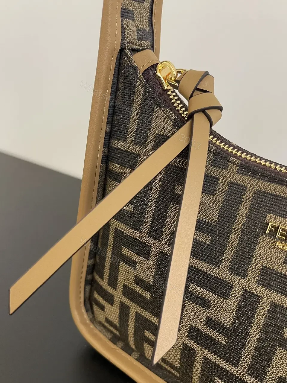 View 6 of Monogram Pattern Crossbody with Sculpted Frame, Taupe Trim