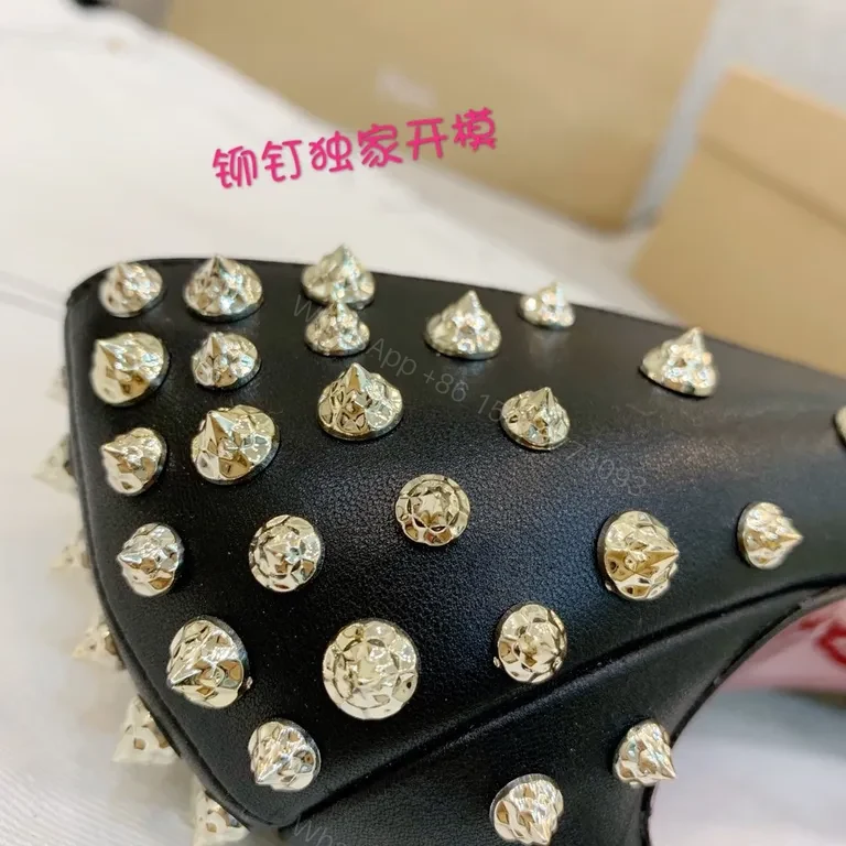 View 5 of Statement Studded Heels: Pointed Toe, Black Leather, Lux Edge Heels