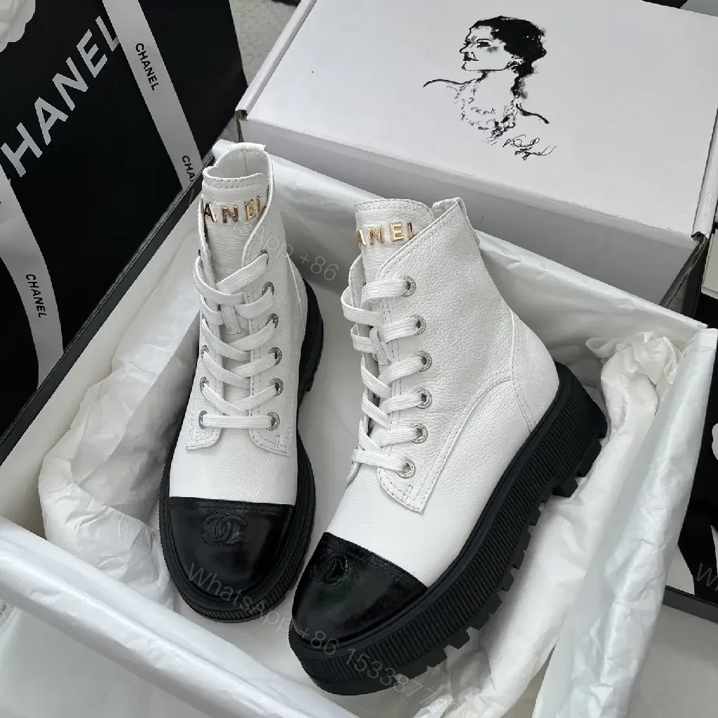 View 8 of Two-Tone Combat Boots: Luxe Urban High-Top with Logo Details