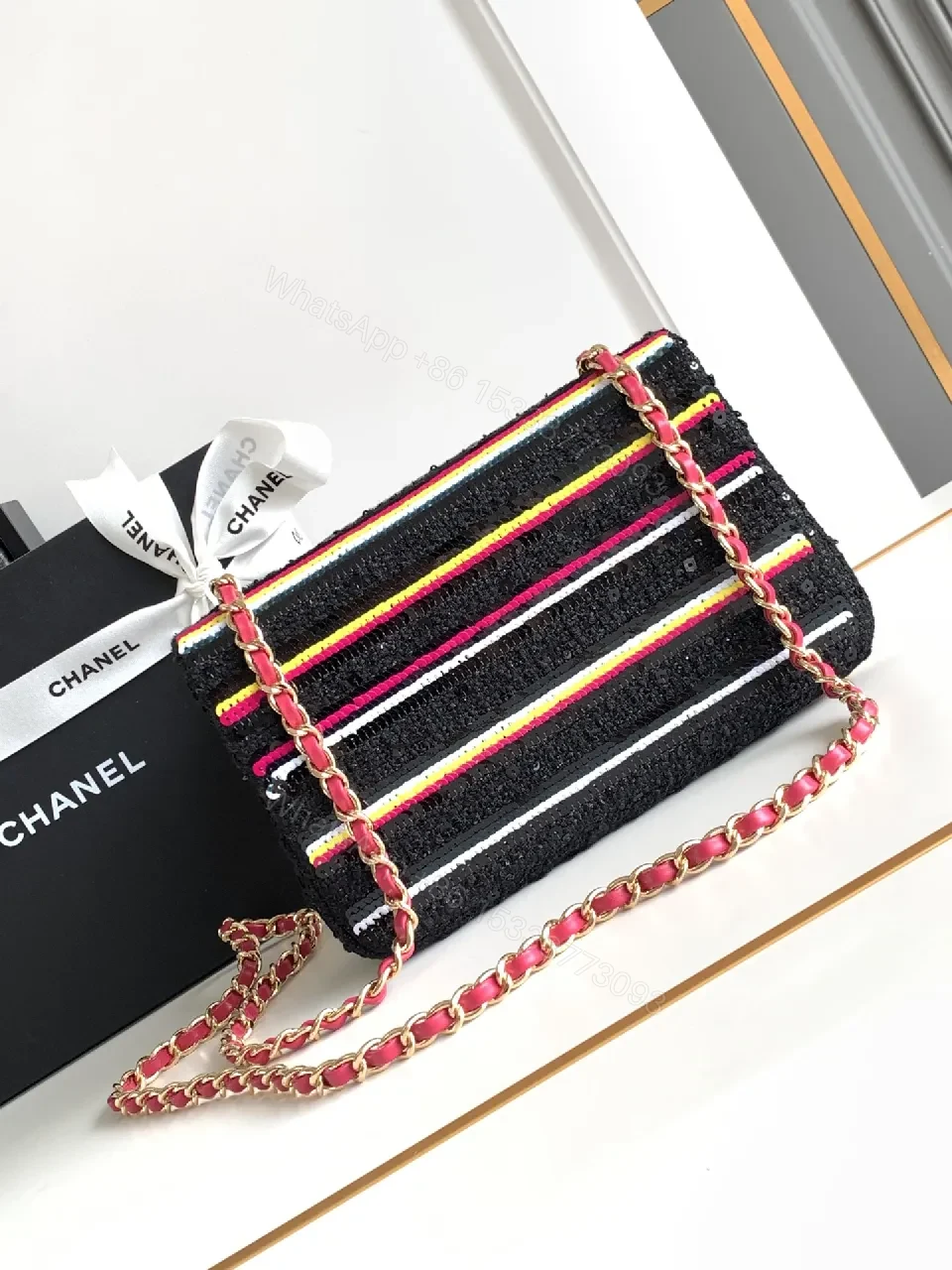 View 2 of Colorful Tweed Crossbody Bag: Compact Luxury in Striped Style