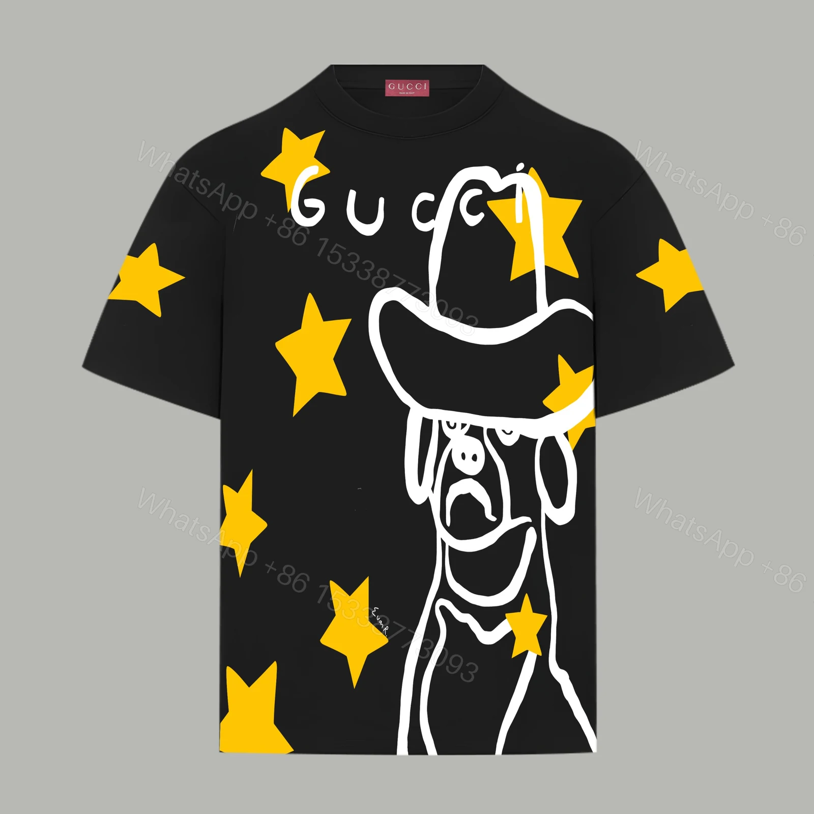 Gucci高仿男款短袖T恤 黑底星星狗插畫街頭設計款 — view 1