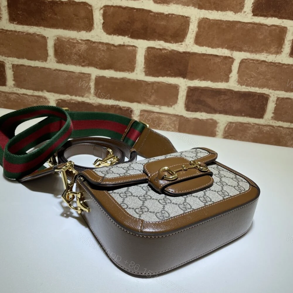 View 5 of Gucci Horsebit 1955 Mini Bag Beige And Ebony Supreme Canvas 20Cm 658574 HUHHG 8565