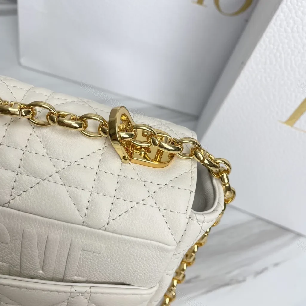 View 7 of Ivory Quilted Leather Shoulder Bag with Gold Hardware