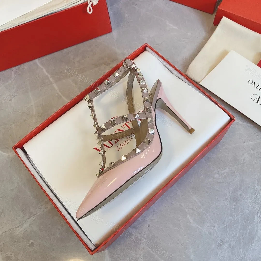 View 4 of Valentino Women Pink Patent Leather Studded Pumps