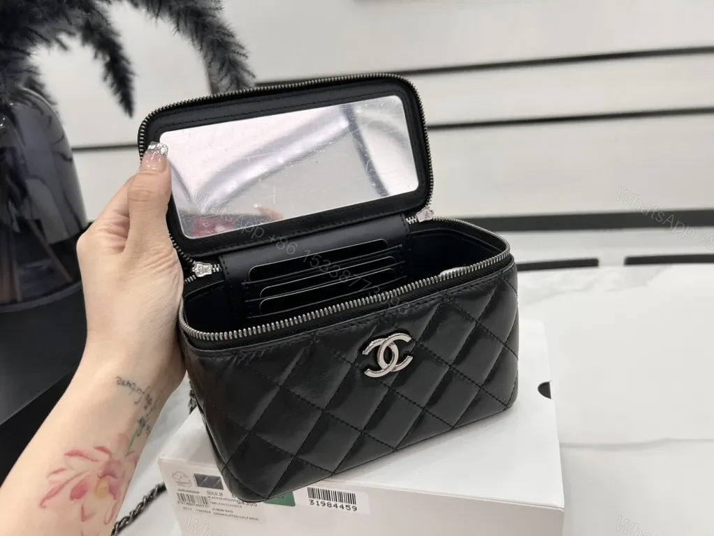 View 6 of Chic Quilted Mini Bag - Black, Chain Strap, Luxe Shine
