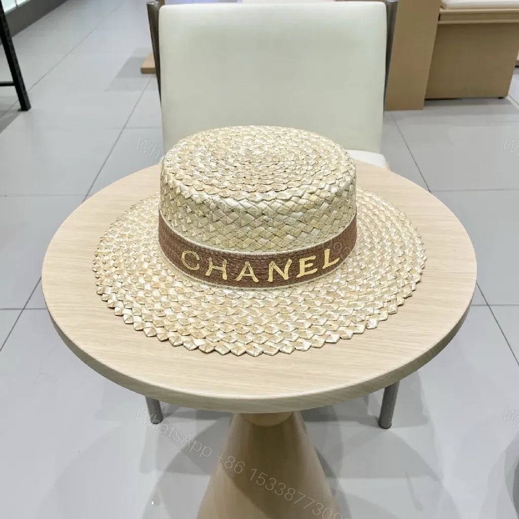 Light Straw Hat with Brand Band, Woven, Luxe Sun Hat — view 1
