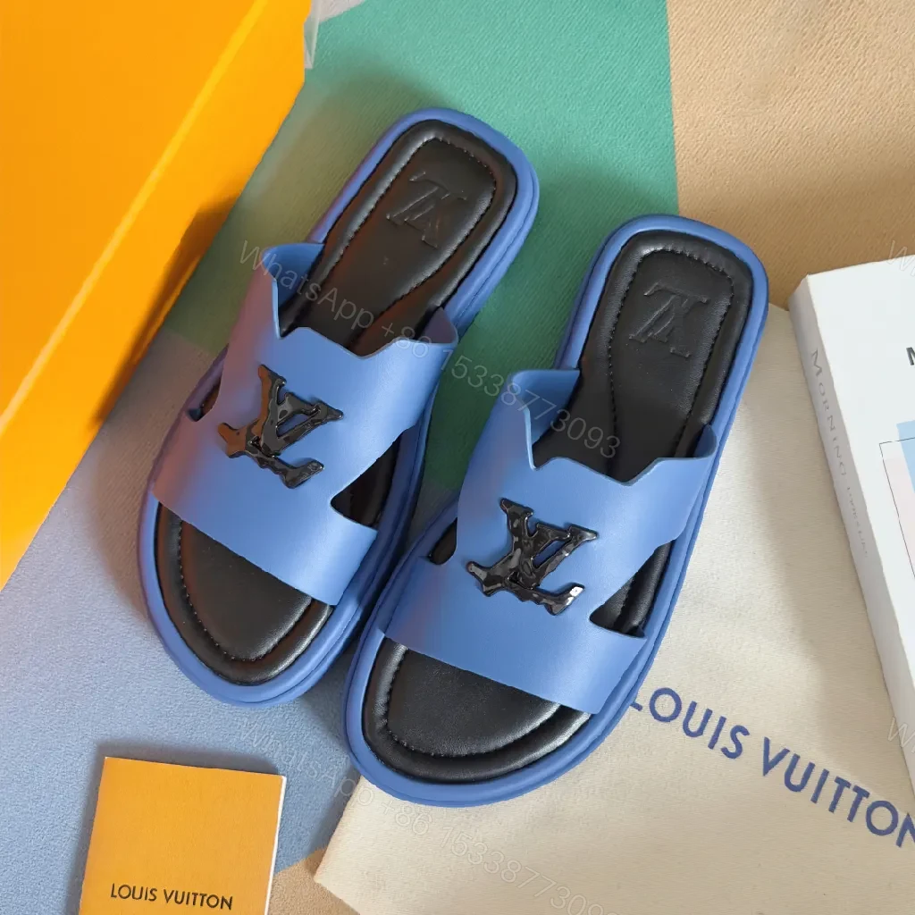 View 8 of Blue Leather Slip-Ons with LV Detail, Cushioned, Slip-On Shoes