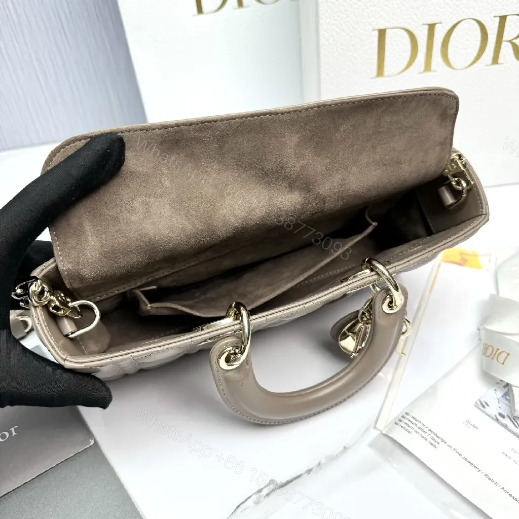 View 5 of Taupe Quilted Satchel with Gold Hardware – Structured Luxury Bag