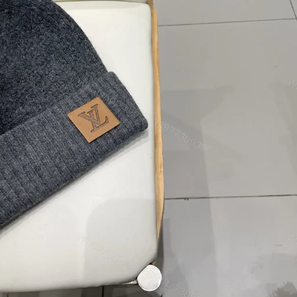 View 8 of Charcoal Knit Beanie with Leather Patch – Subtle Luxury Everyday
