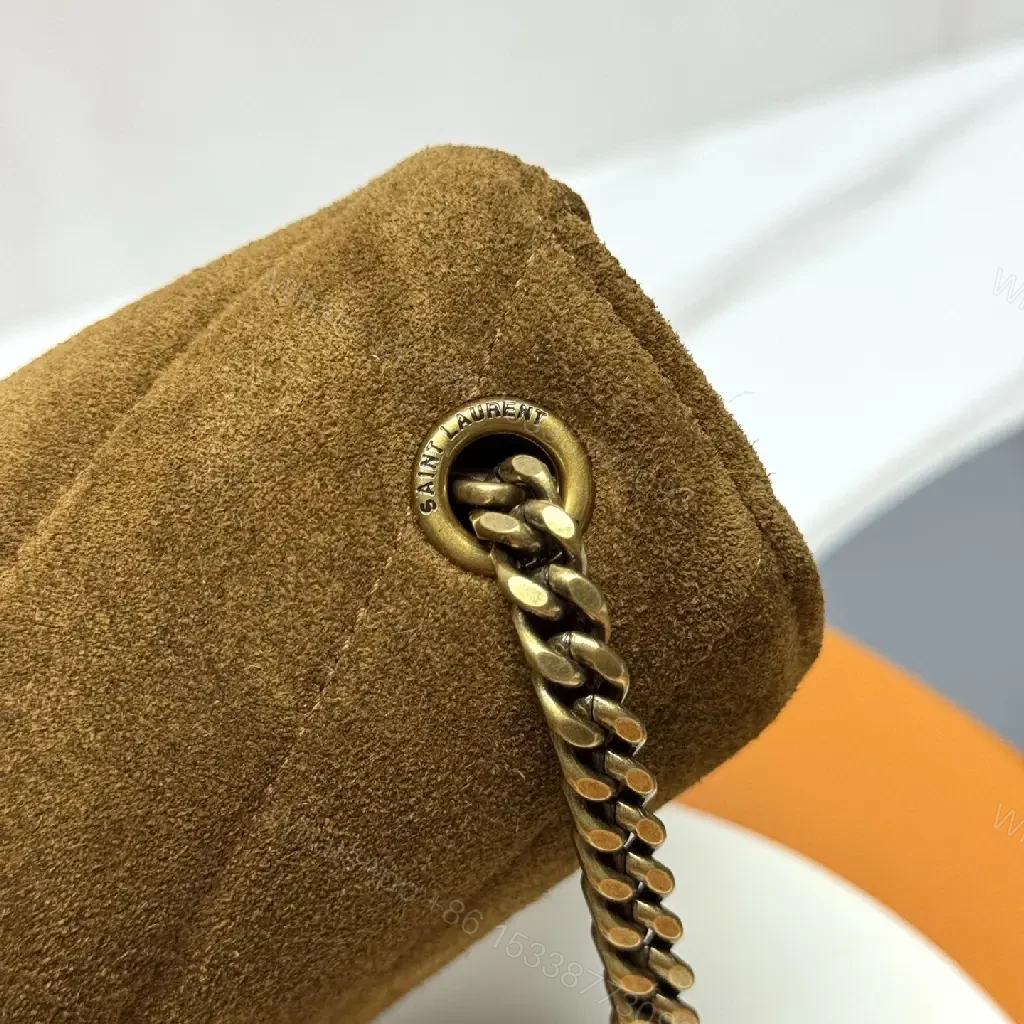 View 5 of Brown Suede Flap Bag with Chain Strap, Luxe Silhouette