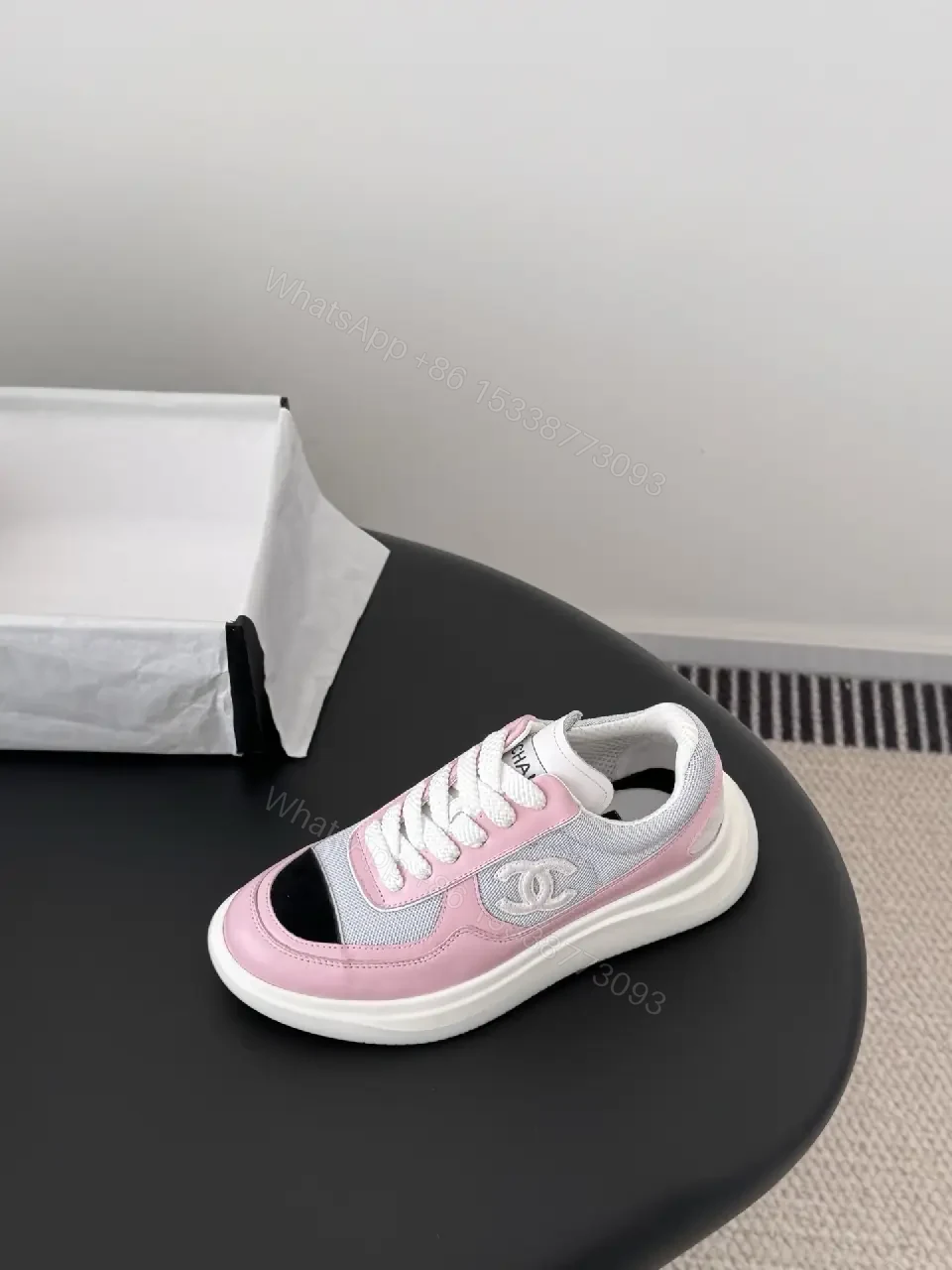 View 5 of Pastel Pink Denim Chunky-Soled Sneakers with Luxe Comfort