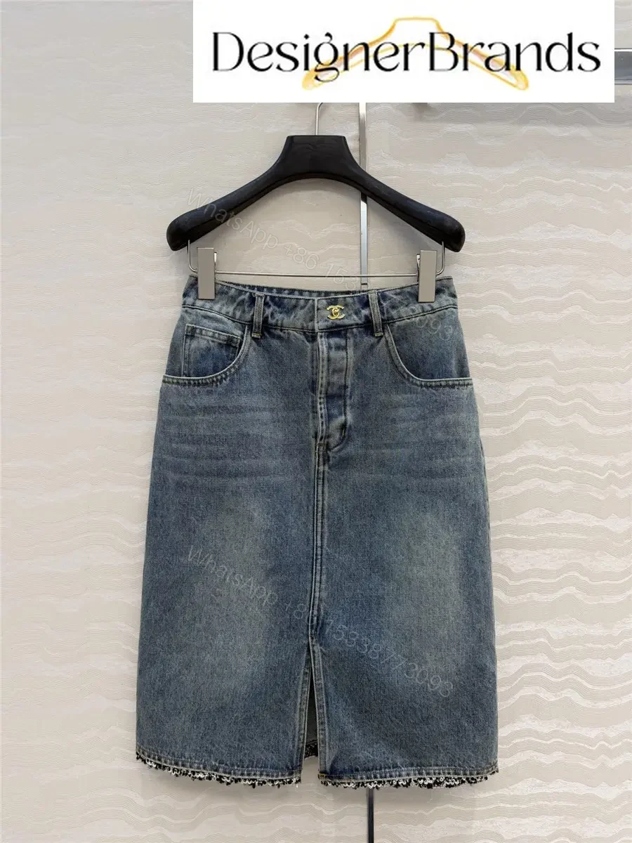Chanel Washed Blue Straight-Cut Denim Skirt — view 1