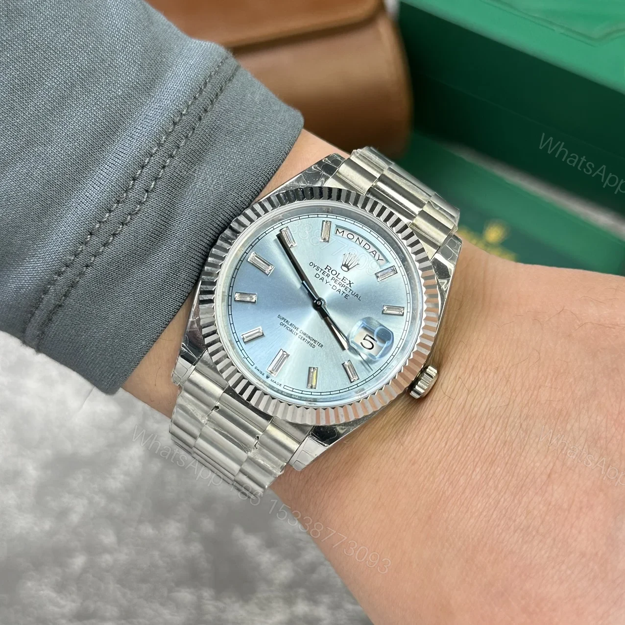 View 8 of Superclone Rolex Day-Date Ice Blue Diamond Dial 228236-0006 40 mm