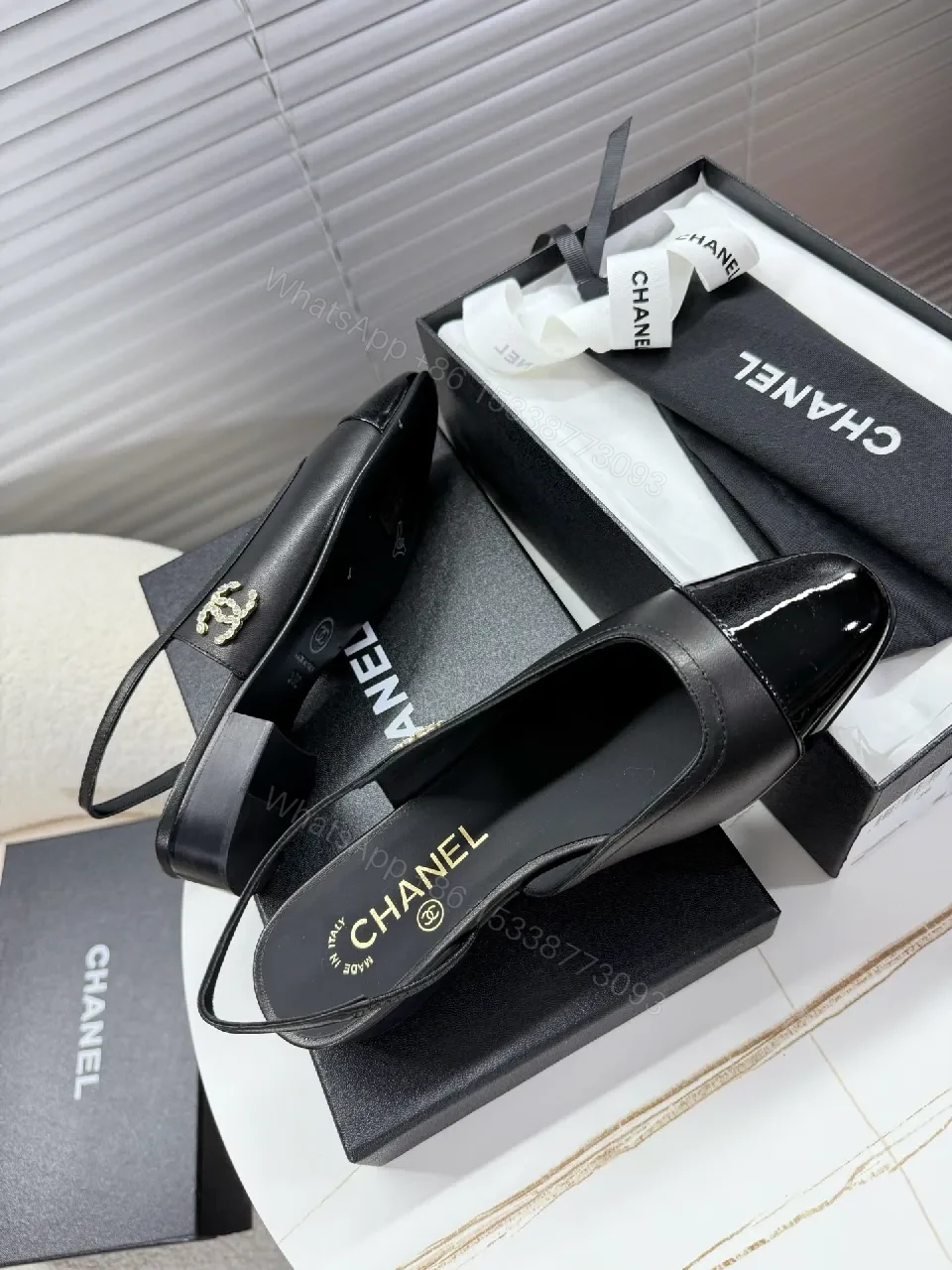 View 6 of Glossy Cap-Toe Black Slingback Mules, Luxury Style, All-Day Comfort