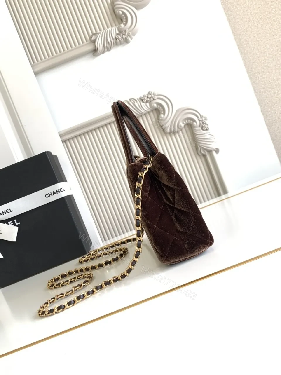 View 6 of Velvet Quilted Bag with Gold Chain – Luxe Evening Tote