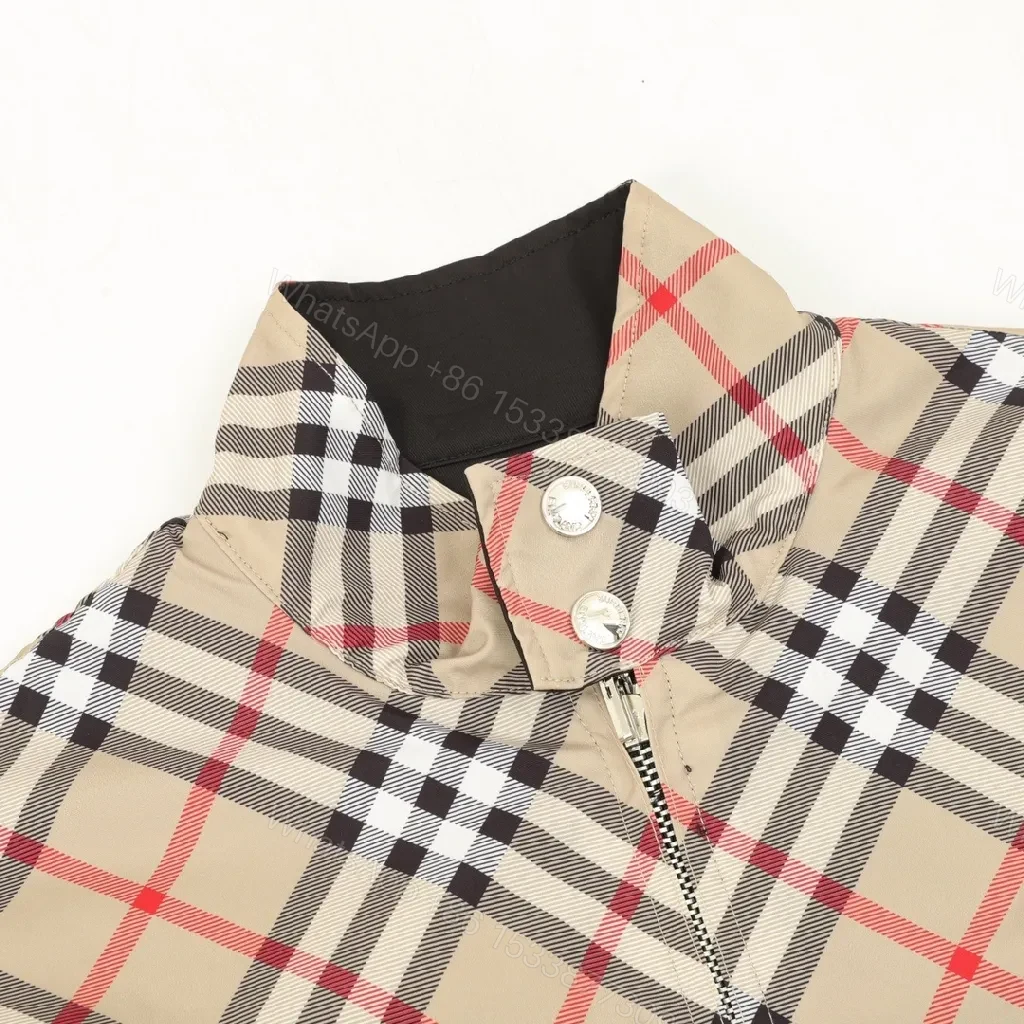 View 7 of Dark Black Field Jacket: Smooth Contemporary Luxury Exterior + Check Interior