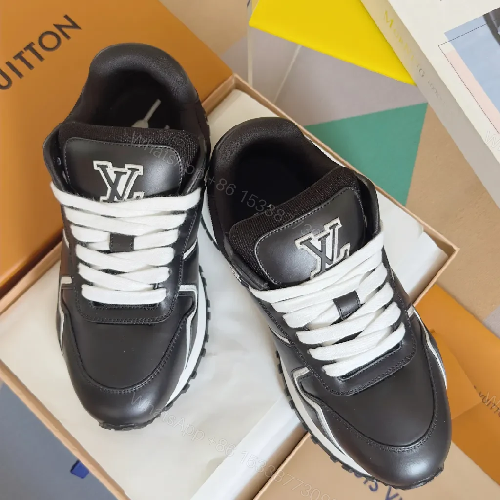 View 6 of Dynamic Runner: Black & White Leather-Sculpted Comfort Sneakers