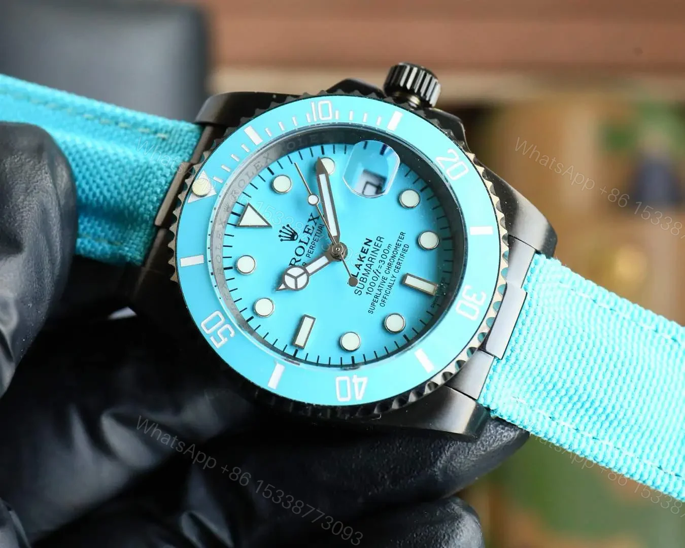 View 4 of Blaken Custom Rolex Submariner Tiffany Blue Strap 40mm RG-BLAKEN-SUB-40MM-TIFFANY-STRAP