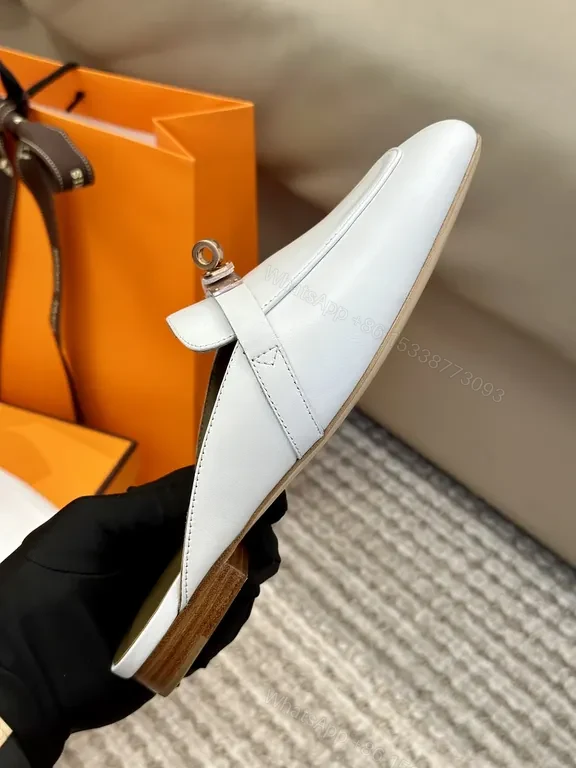 View 2 of White Leather Mule with Gold Horsebit - Premium Calfskin Slip-On