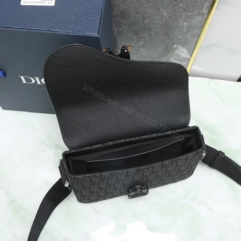 View 7 of Charcoal Leather-Accent Dior-Style Crossbody Bag with Buckle Closure