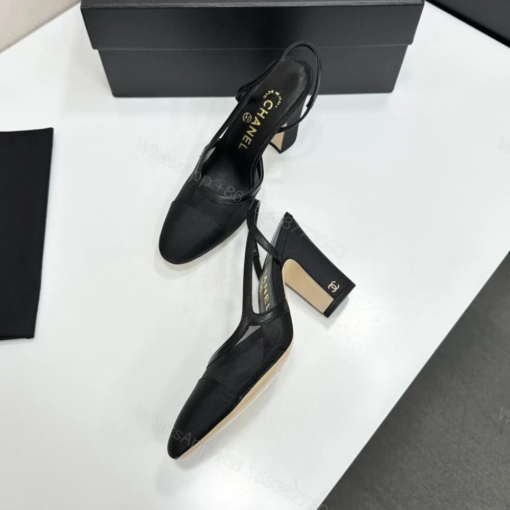 View 7 of Chanel Slingbacks Mesh And Grosgrain Black