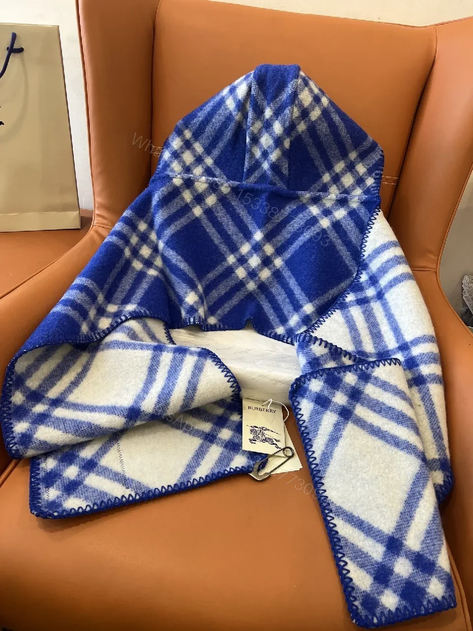 View 7 of Cozy Blue Plaid Wrap: Luxe Fleece, Multi-Season Warmth