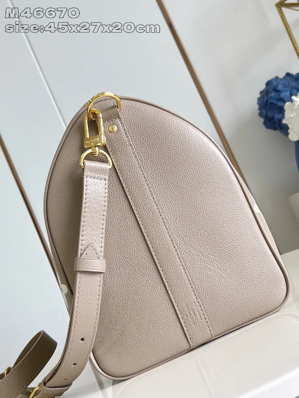 View 5 of Taupe Canvas Weekender: Monogram Luxe, Structured Carryall
