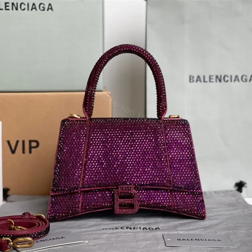 View 5 of 高仿Balenciaga*Hourglass系列沙漏包滿鑽紫色S