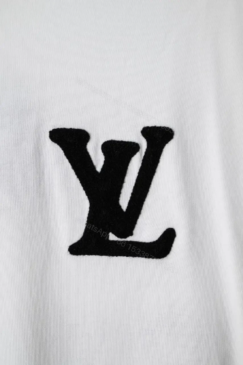 View 6 of White Cotton Relaxed-Fit T-Shirt with Black LV Logo Embroidery Crew Neck Short Sleeve