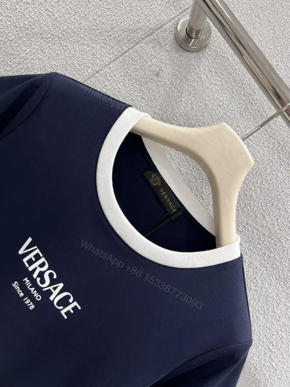 View 4 of Navy Cotton-Blend Tee: White Trim, Modern Luxe Statement