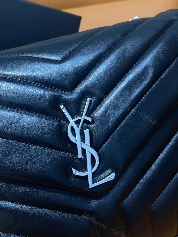 View 3 of Chevron-Quilted Black Leather Crossbody Bag with YSL Hardware