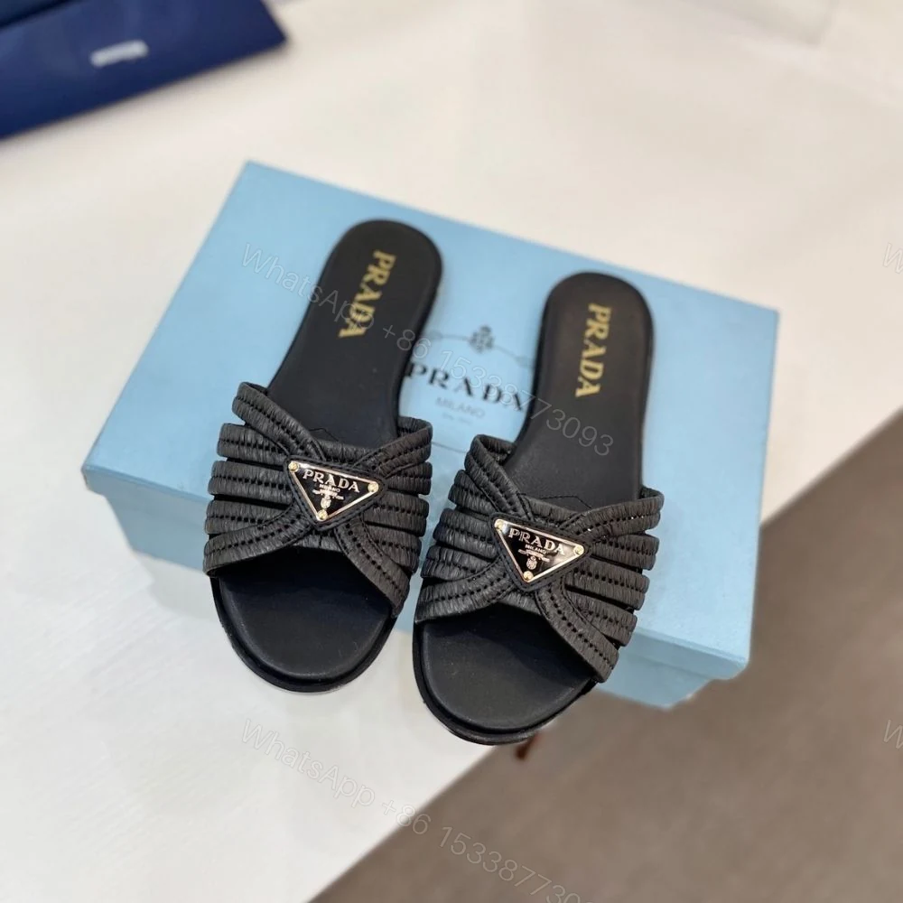 View 3 of Prada Crochet Slides Black