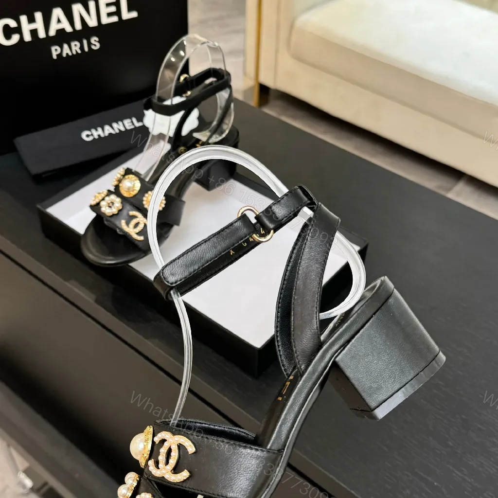 View 9 of Black Satin Sandals with Gold Hardware – Modern Chic Statement Sandals