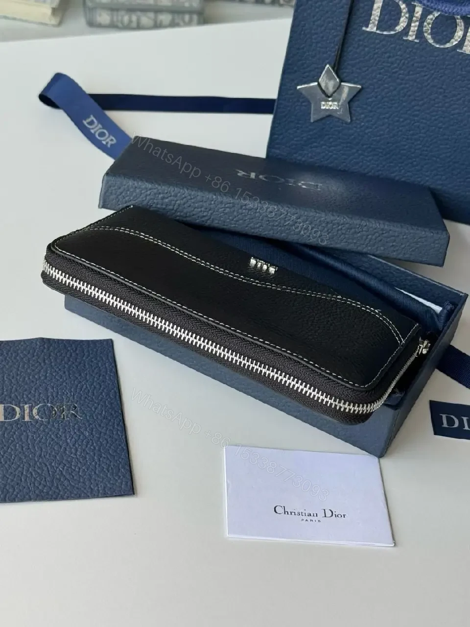 View 4 of Elegant Textured Calfskin Wallet — Wave Stitch, Dior-inspired Luxury