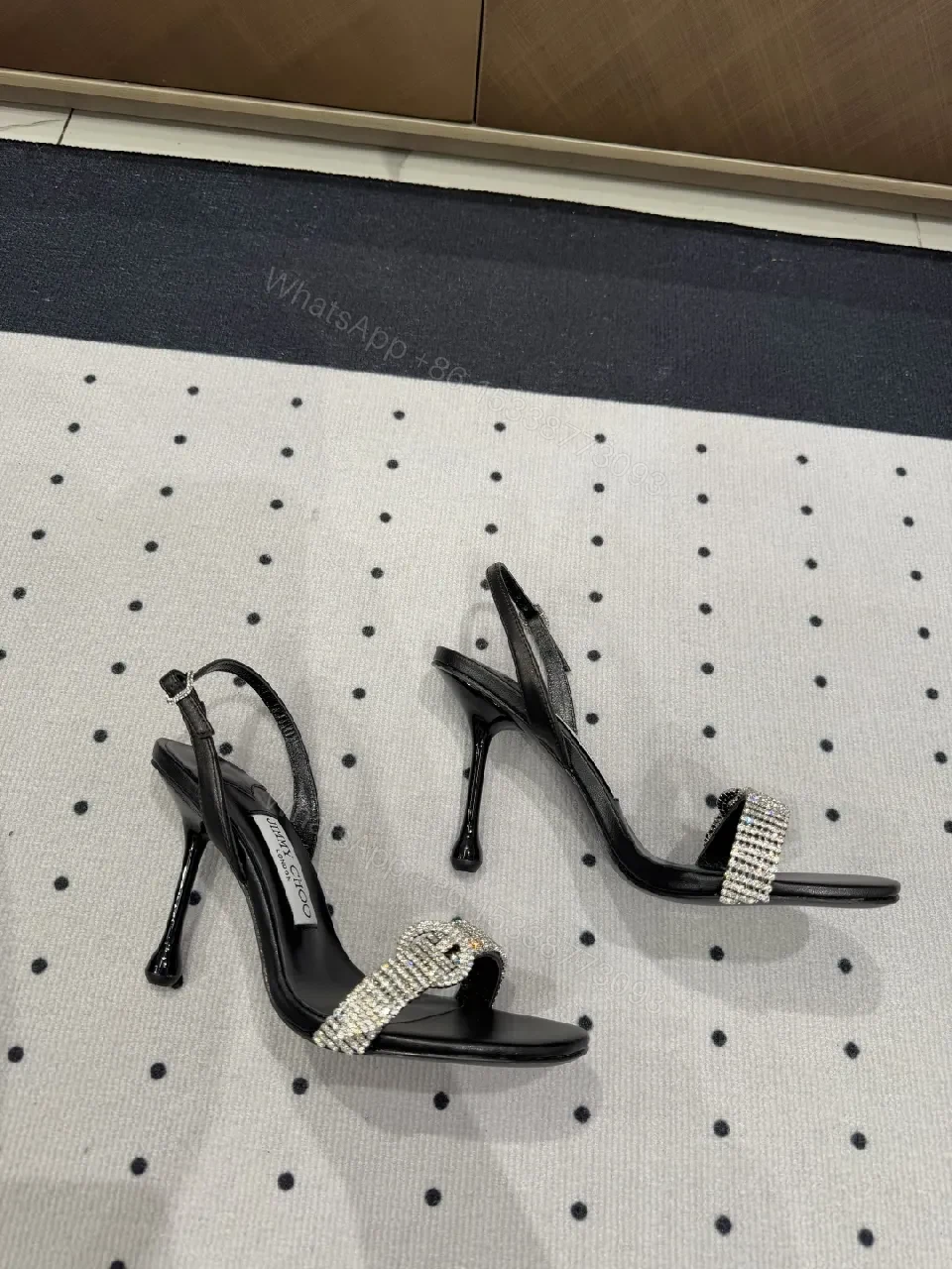 View 3 of Diamond-Strap Luxe Sandals: Black Leather, Evening Glamour