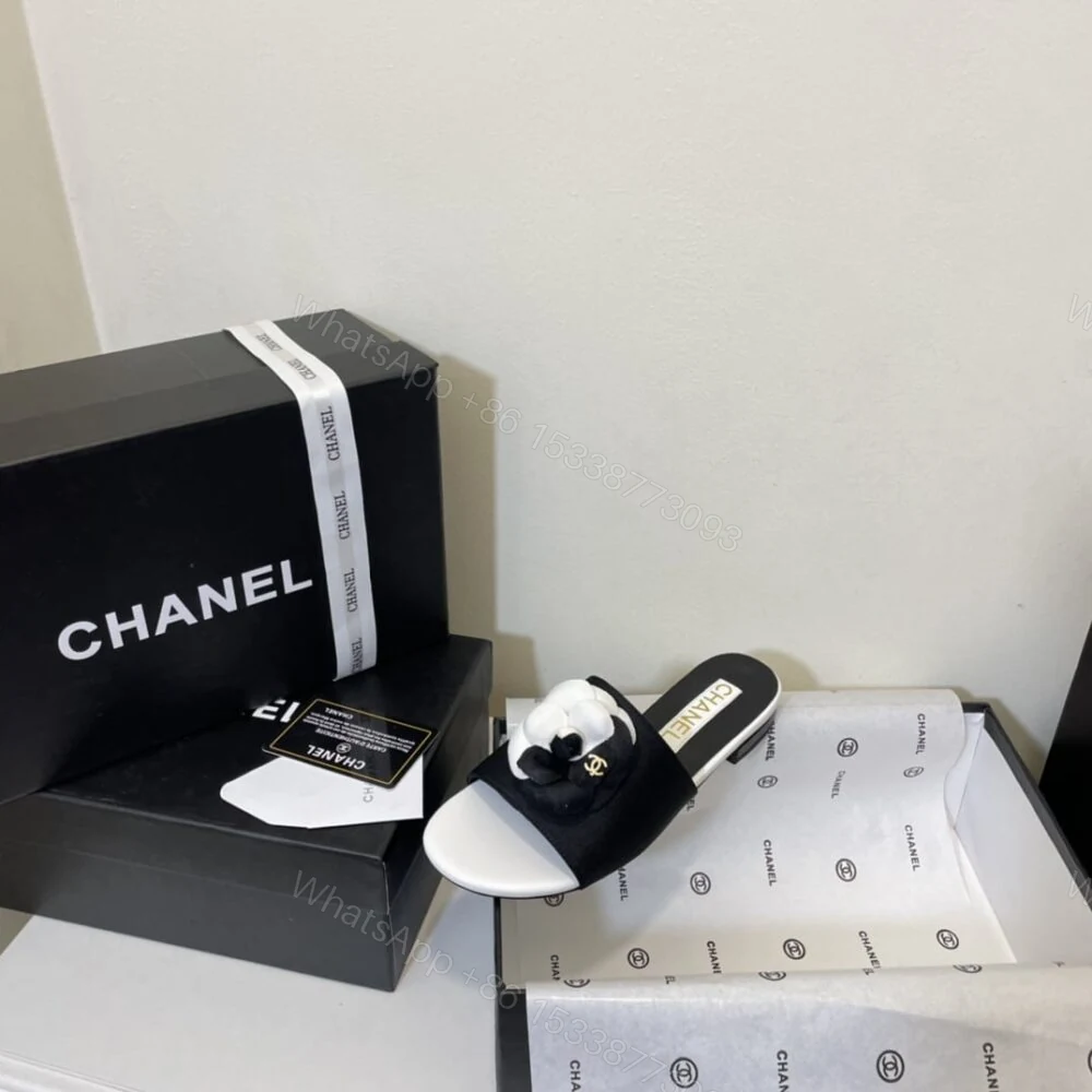 View 5 of Chanel Camellia Slides Black White