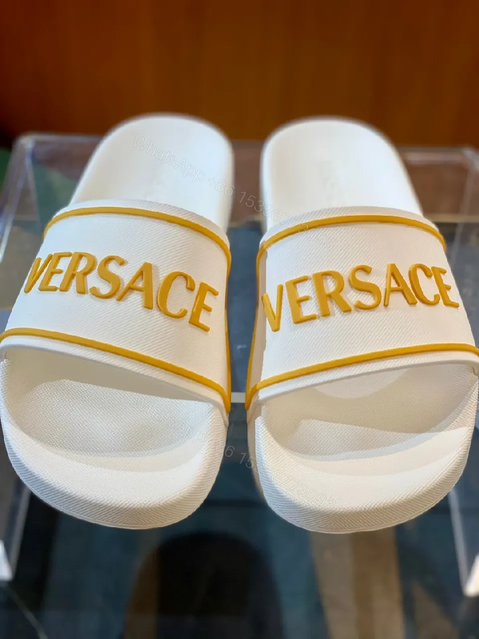 View 9 of Blue Synthetic Minimalist Slider with Bold Branding Slide Sandals