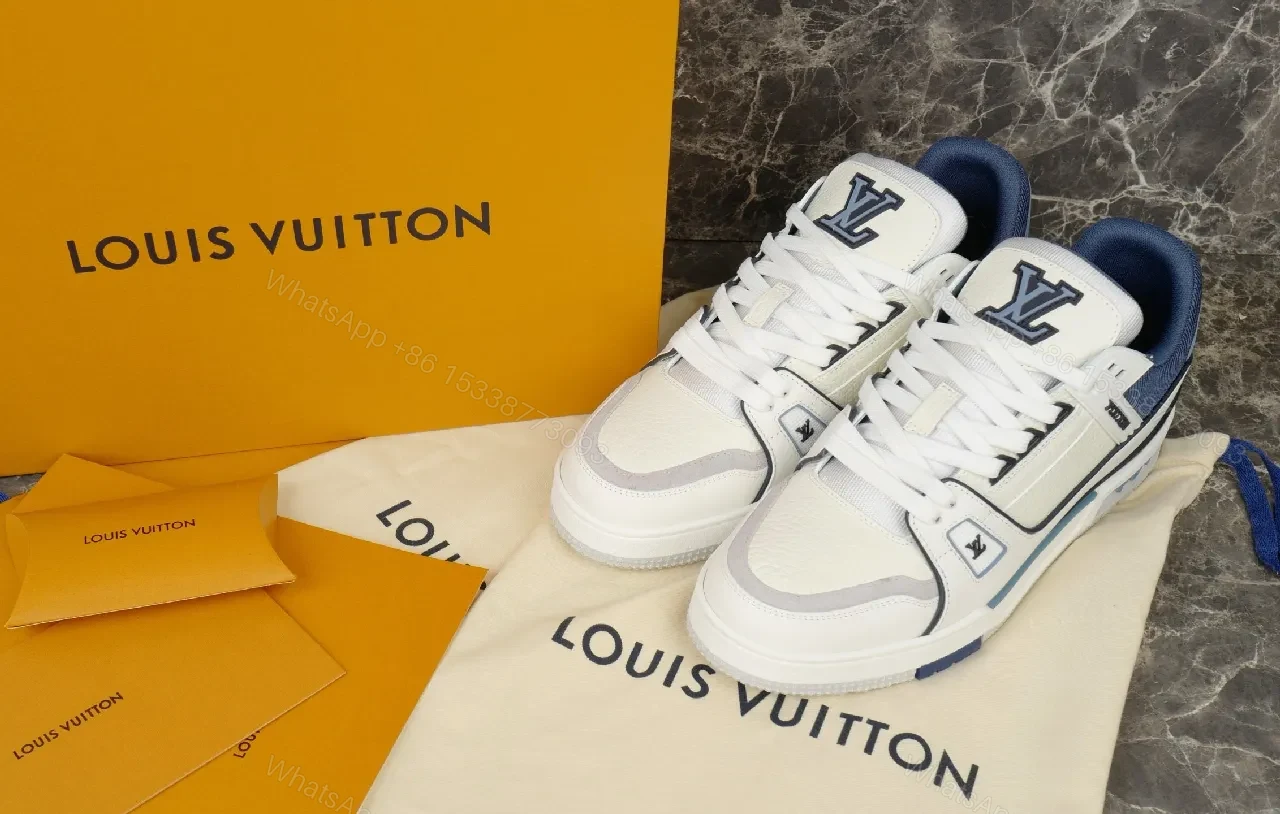 Bright White Navy Lux Sneaker: Modern Comfort & Subtle LV-Inspired Details — view 1