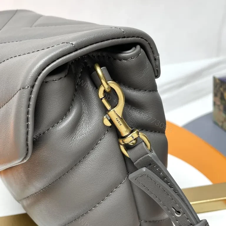 View 6 of Structured Gray Quilted Crossbody with Gold YSL Hardware Bag