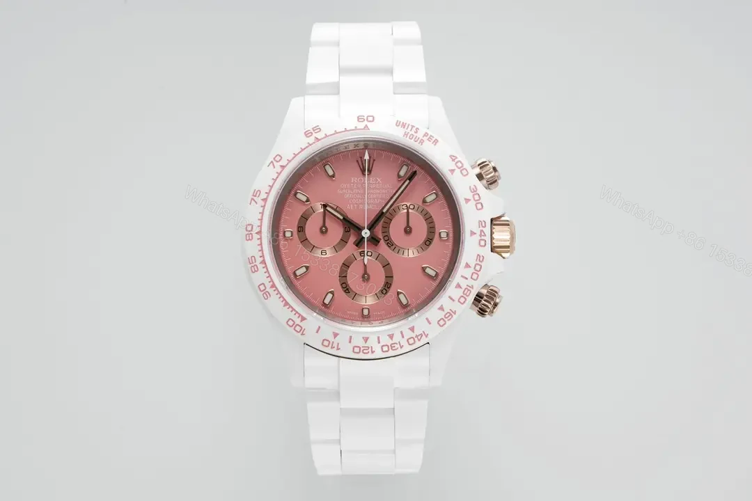 Premium Rolex Daytona Pink Ceramic replica 40MM White Ceramic Bracelet Edition RG-DAYTONA-PINK-CERAMIC-WHITE-BRACELET-40 — view 1