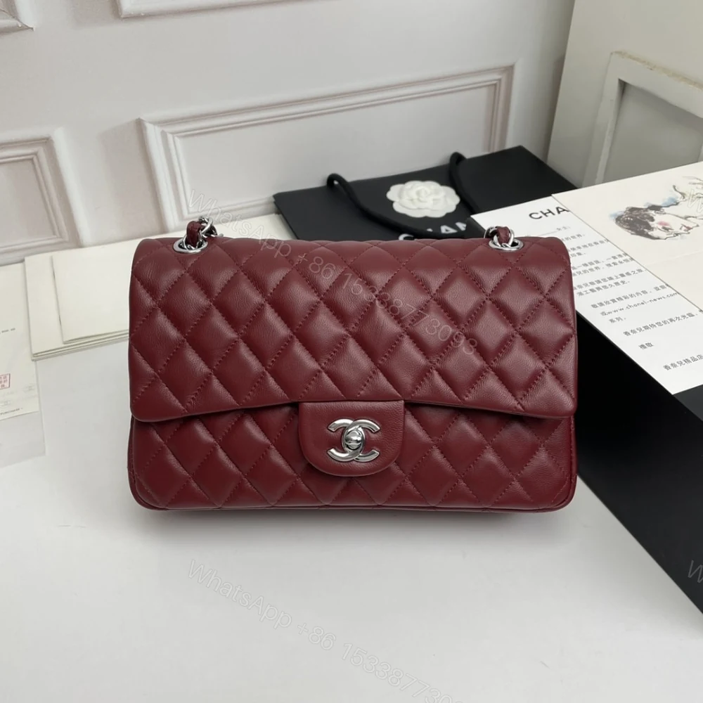 View 2 of Chanel Classic Double Flap Bag Plum Red 25Cm