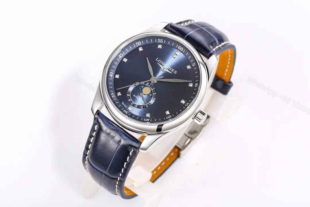 View 4 of Longines Master Collection Moonphase 40mm Watch Blue Dial Leather Strap
