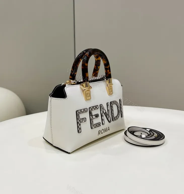 View 2 of White Fendi Mini Bag: Rhinestone Logo, Tortoiseshell Handle