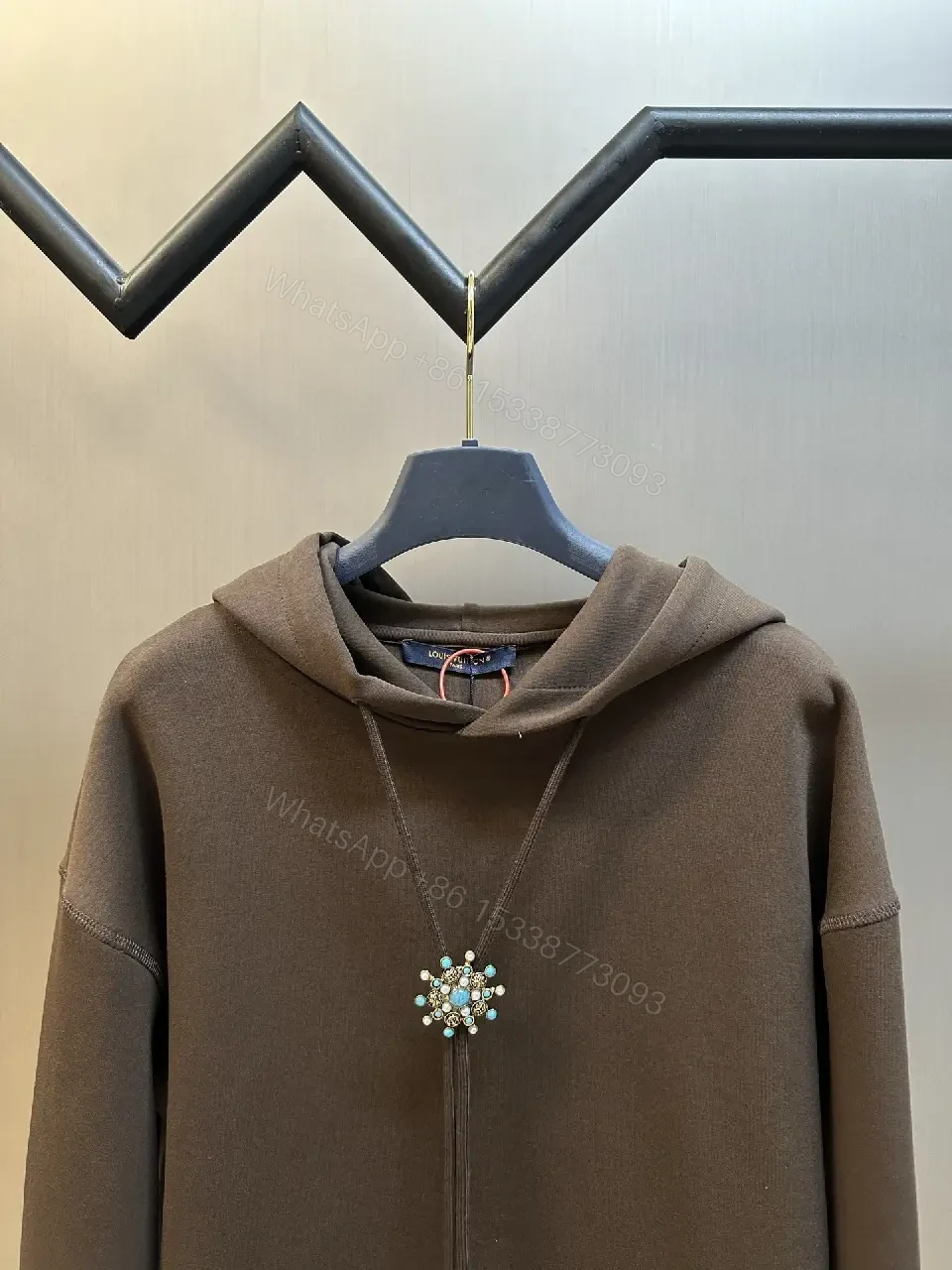 View 3 of Chocolate Cotton Hoodie: Luxe Hardware Minimalist Logo Style Hoodie