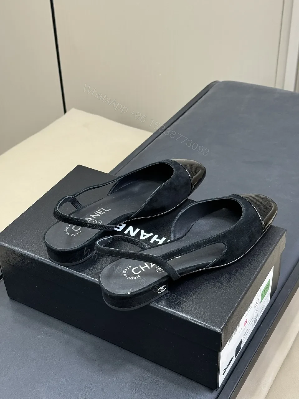 View 4 of Black Satin Slingback Heels with Patent Toe – Modern Luxe Comfort