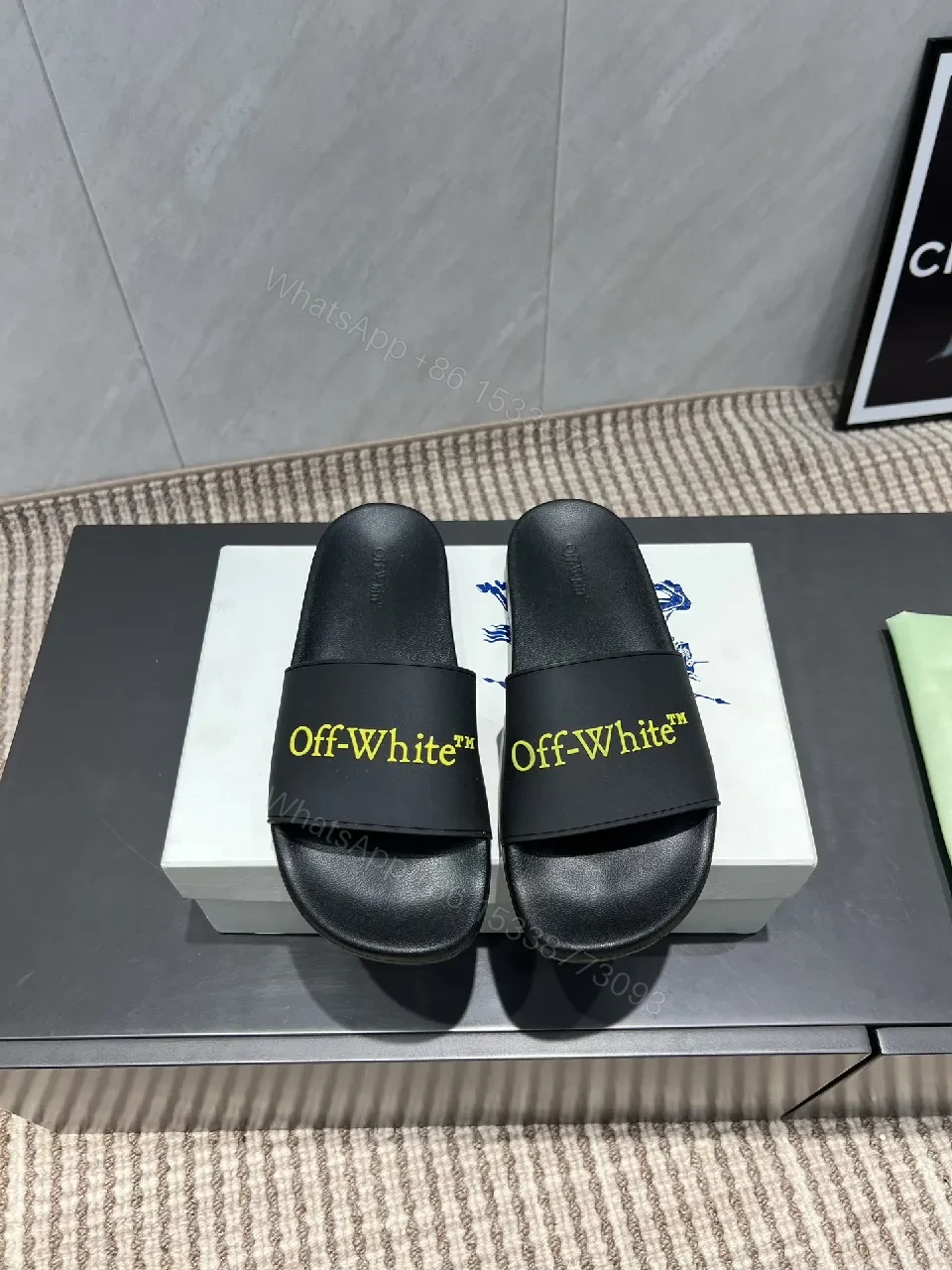 View 8 of Bold Minimalist Slides - Black EVA Comfort, Neon Branding