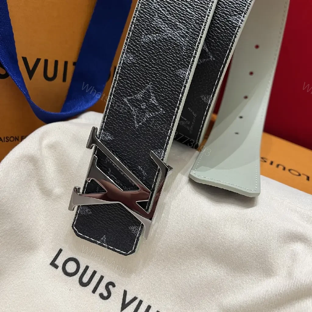 View 4 of Black Leather Luxury Belt with LV Logo Buckle
