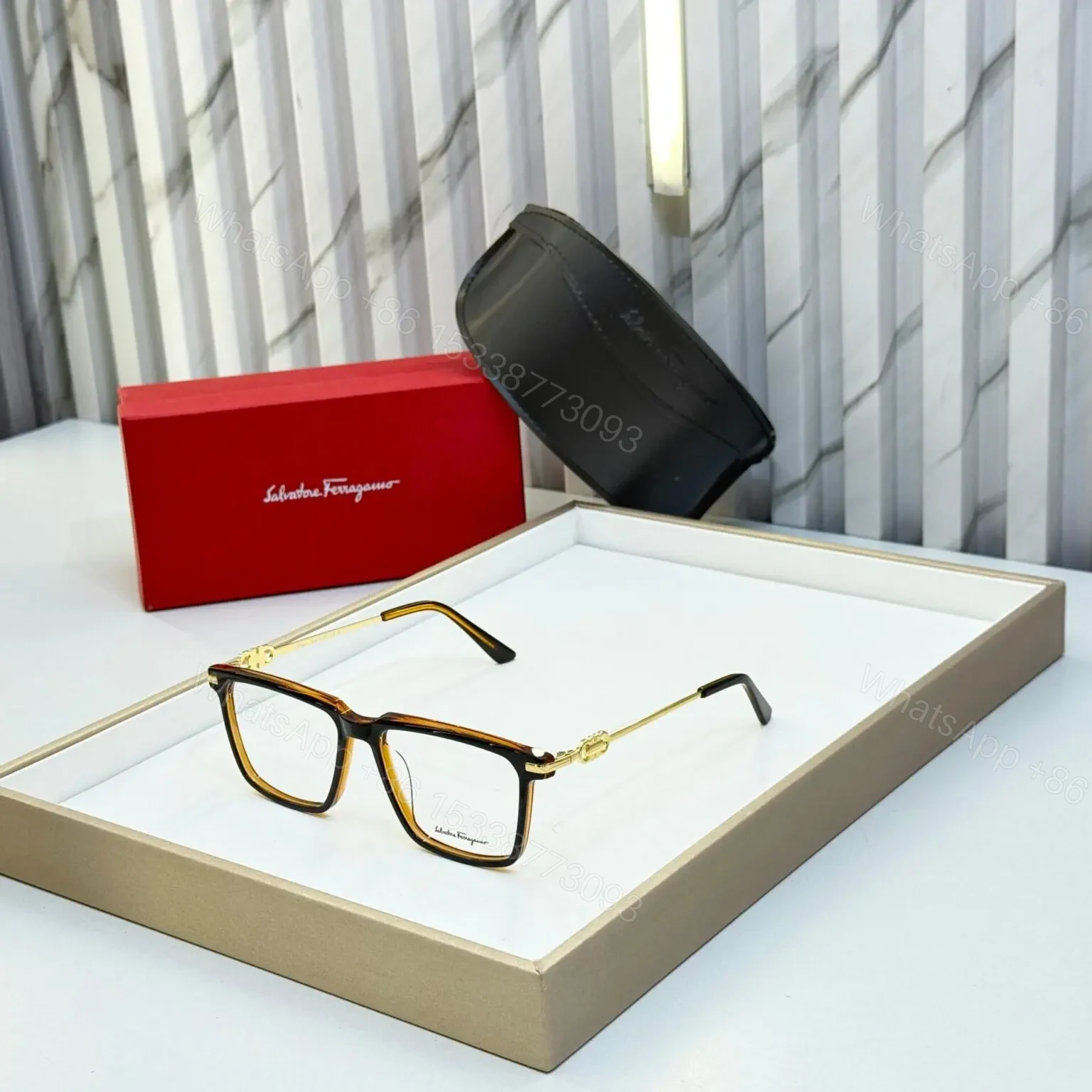 Salvatore Ferragamo Square Eyeglasses – Black – One Size — view 1