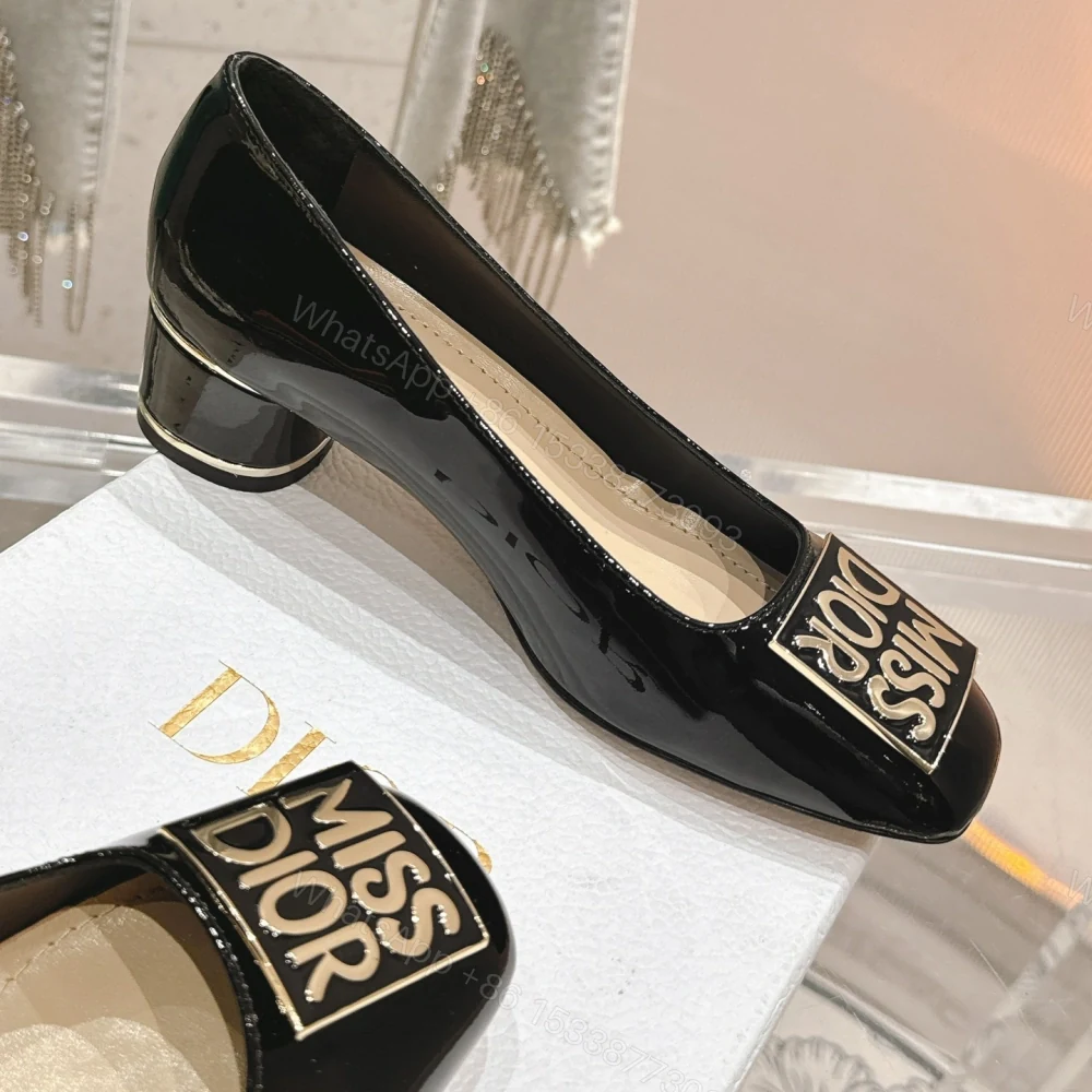 View 4 of 高仿Dior*Miss系列KCB267方頭LOGO金屬扣黑色單鞋免檢版
