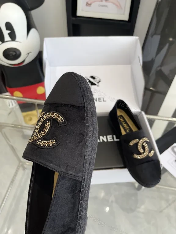 View 8 of Chanel-Inspired Black Velvet Espadrilles with Chain Detail